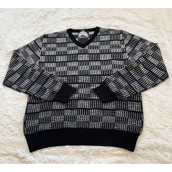 Montechiaro Other - Vtg Montechiaro Mens Sweater Large Black Y2K Patchwork 3D Italy Grandpa 15820x